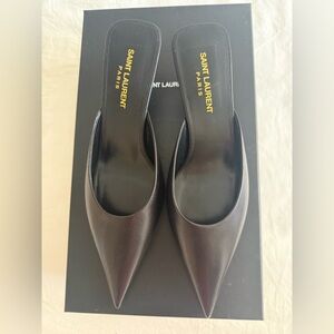 Saint Laurent Black Leather Pointed Heel Mules -  BRAND NEW UNWORN!
